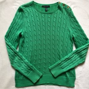Vintage y2k Lauren Ralph Lauren cable knit crewneck green sweater gold buttons